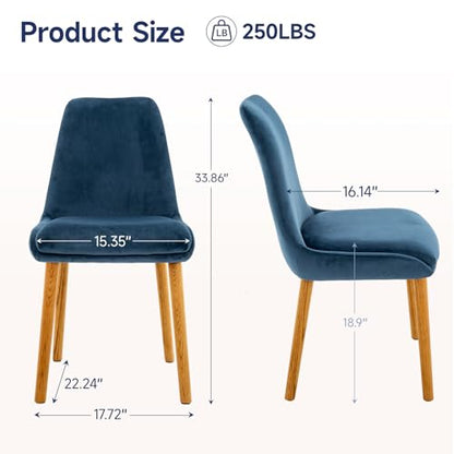 Dining Chairs Set of 2, Soft Fabric Upholstery Armless with Wood Legs Blue - color: Blue