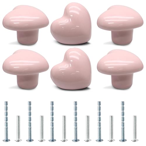 6 Pcs Ceramic Cabinet Knobs, Heart Shaped, Powder Pink - color: Powder Pink, size: 6 Pack