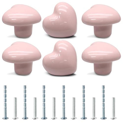 6 Pcs Ceramic Cabinet Knobs, Heart Shaped, Powder Pink - color: Powder Pink, size: 6 Pack