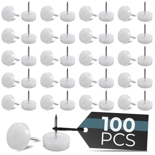 100 Pcs Nail in Furniture Glides, 0.8"x0.7" (20.3 x 17.8mm), Nylon (White)