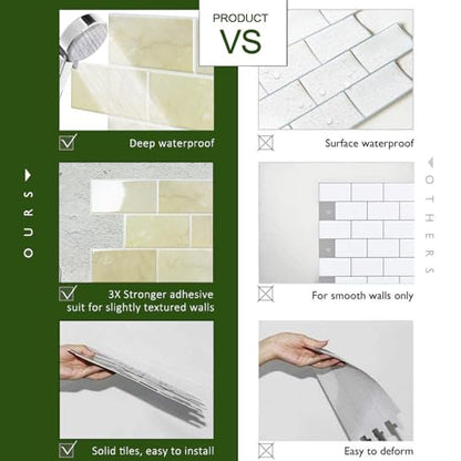 STICKGOO 10-Sheet Backsplash Peel and Stick Subway Tile(Thicker Design) - color: Faux Yellow Travertine