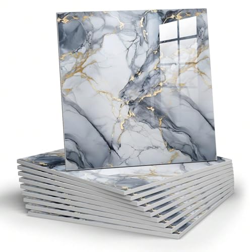 Chejiaye 10pcs Marble Peel and Stick Backsplash Waterproof Washroom Wall Panels, Peel and Stick Tile, PVC Foam Wall Panels for Kitchen,Bathroom,Living Room,Blue and Gold(Not Real Tile,11.8" x 11.8") - color: Blue and Gold, size: 11.8" x 11.8" x 10Pack
