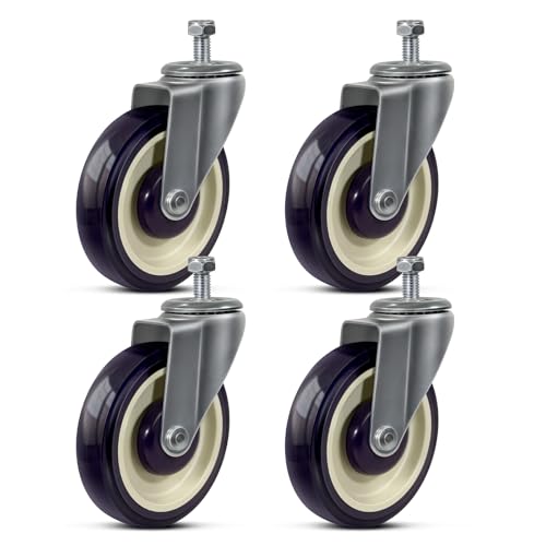 5" Casters Replacement Shopping Cart Wheels, Polyurethane 3/8'' Bore Casters Set of 4 Wheels for Cart Loading Capacity 1400lbs Total - style: 5 inch Navy