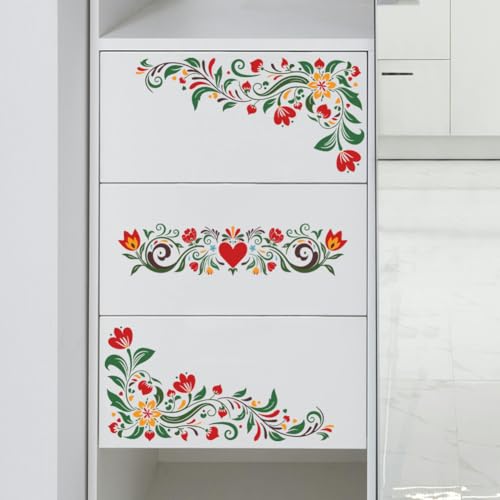 Peacoblue Dutch Folk Flowers Rub On Transfers for Furniture Craft 6"x12"