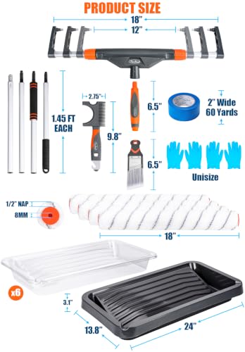 22pcs 12"-18" Adjustable Large Paint Roller with Tray & Liners Kit - color: Gray