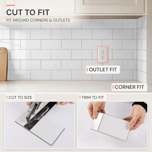 StyloVue 100 Pieces Peel and Stick Backsplash for Kitchen, 3" x 6" PVC Subway Tile, Glossy White with Dark Gray Grout, Self Adhesive Stick on Wall Tiles for Kitchen, Bathroom, Fireplace, RV - color: Glossy White