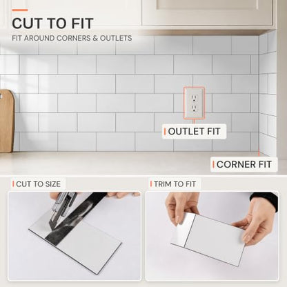 StyloVue 100 Pieces Peel and Stick Backsplash for Kitchen, 3" x 6" PVC Subway Tile, Glossy White with Dark Gray Grout, Self Adhesive Stick on Wall Tiles for Kitchen, Bathroom, Fireplace, RV - color: Glossy White
