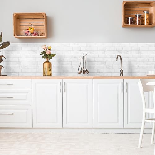 Smart Tiles Peel and Stick backsplash, Subway Carrara Marble, 11.55"x8.38" - color: Carrara Marble