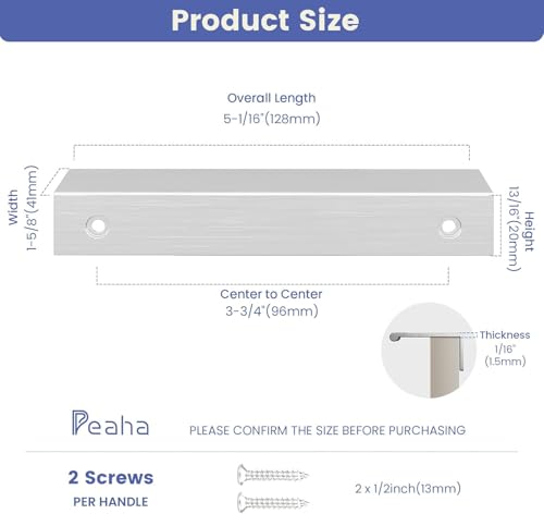 Peaha 25 Pack Kitchen Cabinet Handles 3-3/4" Brushed Nickel Cabinet Pulls - color: Brushed Nickel, size: Hole Centers:3-3/4in(96mm)