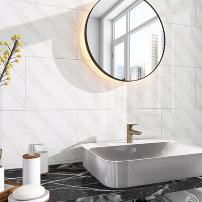 Marble Peel and Stick Backsplash 23.6 x11.8 in, 10PCS - color: Yellow-Striped Marble
