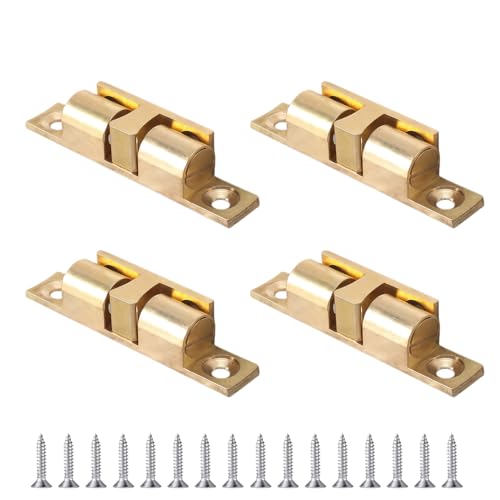 4 Pack Solid Brass Double Roller Catch Cabinet Latch, Adjustable Double Ball Tension Roller Catch for Cabinet Door Closet Cupboard, 40 × 25 × 10 mm Brass Door Latches and Catches