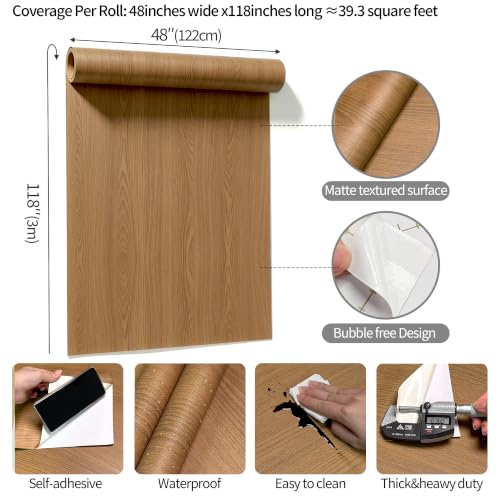 Extra Wide Brown Wood Peel and Stick Contact Paper for Cabinets - color: Brown, size: 48" x 118"