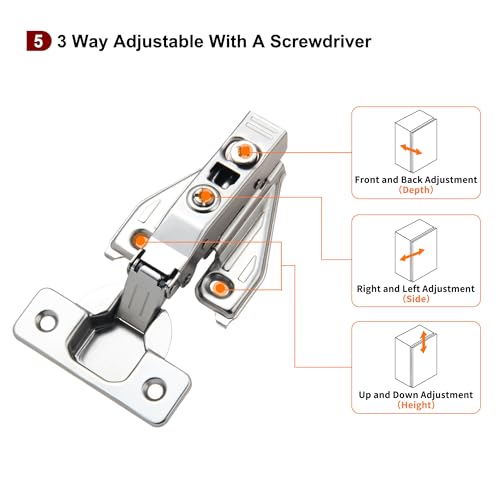 50 Pack Full Overlay Face Frame Soft Close Hinges, 105° 3-Way Adjust - size: Full