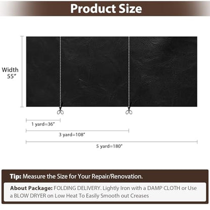 Faux Leather 1.0mm Upholstery Fabric by the Yard 55x36 Inch Black - color: Black, size: Pre Cut 1 Yard