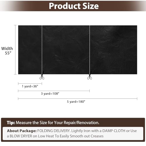 Faux Leather 1.0mm Upholstery Fabric by the Yard 6 Yard Black - color: Black, size: 6 Yard