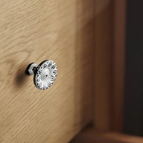 6 Pack Distressed Black & Cream Cabinet Knobs, Floral Drawer Pull - color: Distressed Black & Cream