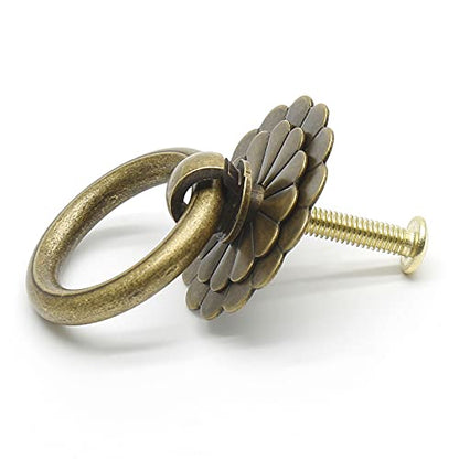 Murtenze Bronze Antique Brass Ring Pulls Handle, 4 Pieces - color: Bronze, Flower-1
