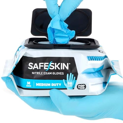 SAFESKIN Disposable Nitrile Gloves in POP-N-GO Pack (50 or 200 Count) Medium Duty, Powder-Free -Cleaning, Gardening, Crafts - size: Large (Pack of 50)