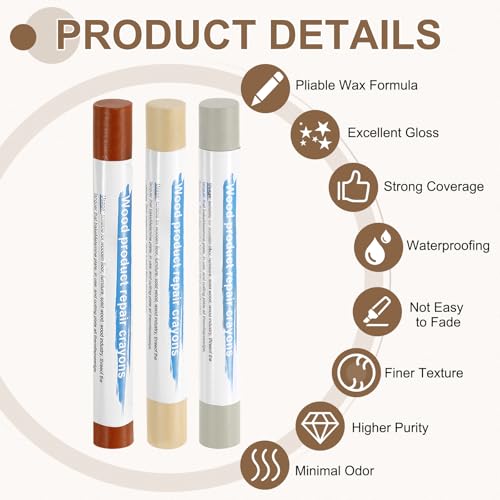 uxcell 3Pcs Wood Filler Sticks, Wax Crayons, 3 Colors Multicolor Series - color: Multicolor Series