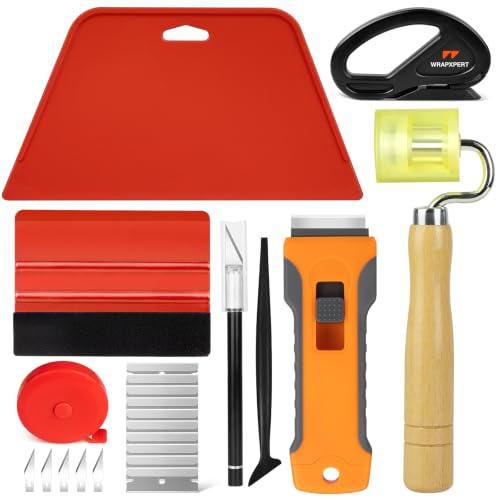WRAPXPERT Wallpaper Tools, Smoothing Tool Kit for Peel and Stick Wallpaper/Contact Paper/Vinyl Backsplash Applying, with Squeegee Smoother, Seam Roller, Razor Scraper, Knife and Blades - color: T30