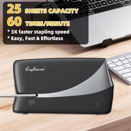 Electric Stapler, 25 Sheet, Include 2000 Staples and 1 Remover, Jam Free, Professional and Home Office Stapler，Battery not Included，AC or Battery Powered. - color: Silver Electric Stapler