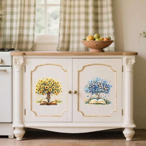 Peacoblue Book and Tree Rub On Transfers for Furniture Craft 6"x12" - style: Book and Flowering Tree