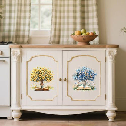 Peacoblue Book and Tree Rub On Transfers for Furniture Craft 6"x12" - style: Book and Flowering Tree