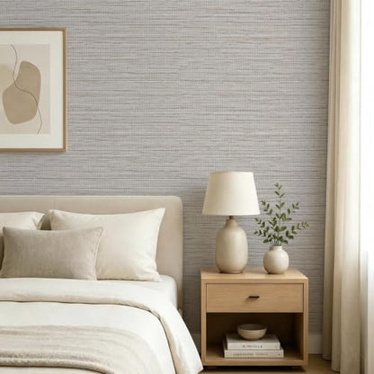 Beige Grasscloth Peel and Stick Wallpaper Textured 17.3in x 118.1in - color: Beige, size: 17.3inch × 118.1inch