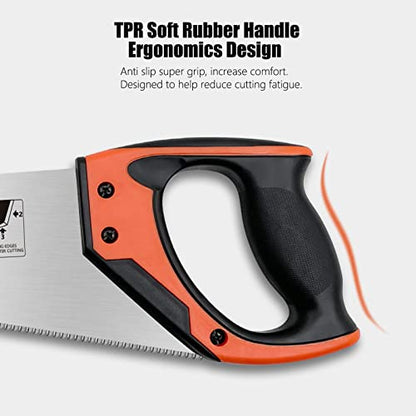 14 in Hand Saw, 11 TPI Fine-Cut Soft-Grip Hardpoint Wood Handsaw, Orange - color: Orange-14 Inch