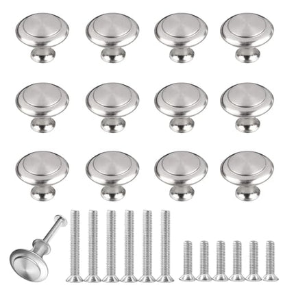 12PCS Cabinet Knobs, Silvery Cabinet Pulls Cabinet Knobs Inway, Round Drawer Knobs Cabinet Hardware with Screws, for Kitchen Bedroom Furniture - color: Silver