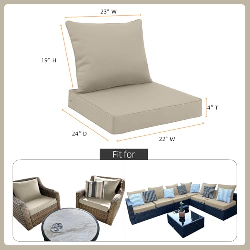 Favoyard Outdoor Patio Seat Cushions Set, 22 x 24 Inch, Waterproof, Beige - color: Beige, size: 22 x 24 x 4 In