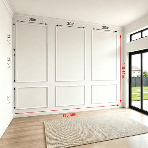 3 Sets Framed Premade Peel and Stick Wall Molding Kit – Pre-Cut Wainscoting Panels Set, Self-Adhesive Installation for Living Room, Bedroom Accent Wall Decor（63 * 39IN-39 * 28IN） - size: 63 * 39IN-39 * 28IN