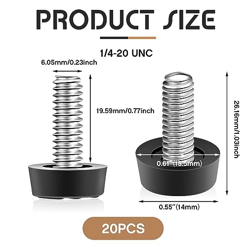Hotop 1/4-20 UNC Thread Adjustable Furniture Levelers Screw in Galvanized Steel Glide Furniture Leveling Feet Screw on Floor Leveler for Table,Chair, Cabinet, Patio Workbench Legs(20 Pack)