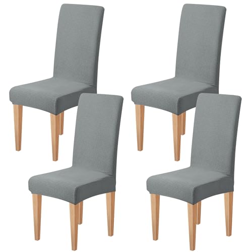 Dioxide Stretch Chair Covers for Dining Chairs, Washable Dining Chair Covers Set of 4, Soft Kitchen Chairs Seat Covers, Jacquard Parson Chair Slipcover Protectors for Home Hotel Restaurant Banquet - color: Grey-yml, size: 4PCS