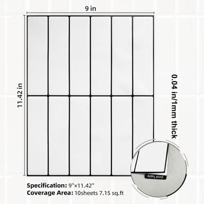 Peel and Stick Backsplash Tile for Kitchen, 10 Sheets, 11.42''x9'' - color: White With Black Grout