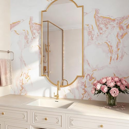 15.7x317 Marble Peel and Stick Wallpaper Pink Contact Paper Marble Pink White and Gold Wallpaper Renter Friendly Vinyl Countertop Wrap for Kitchen Cabinets Doors Desk Waterproof Removable