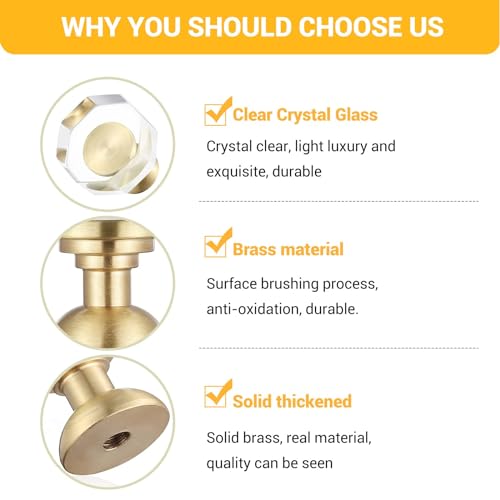 Guank 24-Pack 1-1/4-Inch Gold knob Dresser knobs White Cabinet Glass Crystal knobs Brass Drawer Polygonal Dresser Pulls, Drawer pulls - color: Polygonal-1.2inch, size: 24 Pack