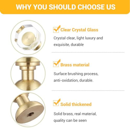 Guank 24-Pack 1-1/4-Inch Gold knob Dresser knobs White Cabinet Glass Crystal knobs Brass Drawer Polygonal Dresser Pulls, Drawer pulls - color: Polygonal-1.2inch, size: 24 Pack