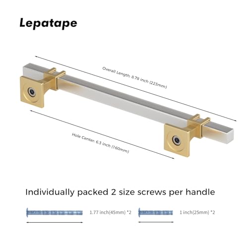 25 Pack 6-1/4 Inch Brushed Nickel and Gold Cabinet Pulls - color: Brushed Nickel & Matte Gold, size: 6-1/4 inch (160mm) Hole Center Pull