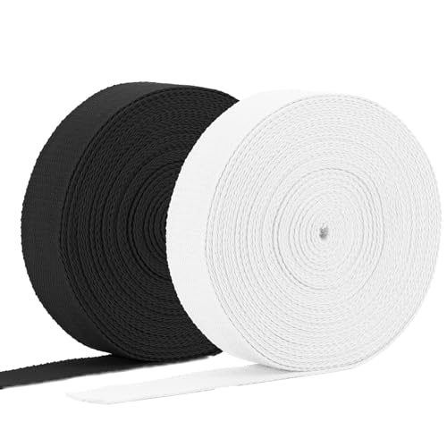 1 Inch Cotton Webbing, 6.5 Yards for Bags Handles, White & Black - color: White & Black, size: 1 Inch