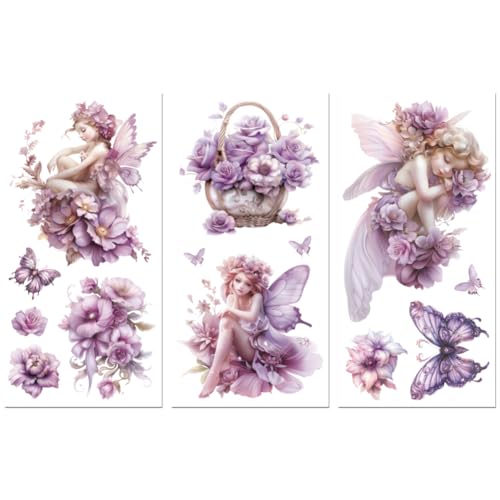 Peacoblue Fairies and Flowers Rub On Transfers for Furniture Craft 6"x12" - style: Fairies and Flowers