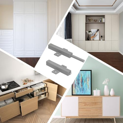 Push to Open Cabinet Hardware, Jiayi Strong Spring Magnetic Push Door Latches, Heavy Duty Push Close Drawer Opener, Pop Out Release Touch Latch for Hidden Barn Kitchen Large Drawer Catch(Gray, 2 Pack) - size: 2 Pack