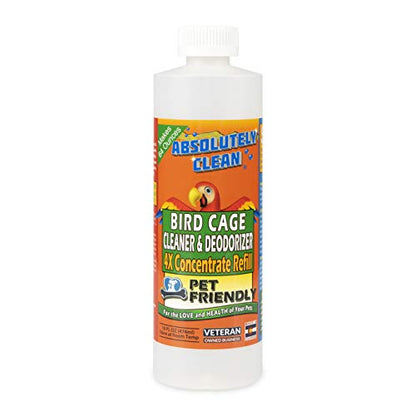 Absolutely Clean Amazing Bird Cage Cleaner and Deodorizer - Just Spray/Wipe - Safely & Easily Removes Bird Messes Quickly and Easily - USA Made - Fragrance Free (4X Concentrate - 16oz Makes 64oz) - style: 16 Fl Oz Concentrate (Makes 64oz)