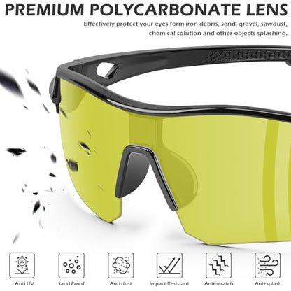 OXG 6 Pack Safety Glasses, Scratch Resistant Wraparound Lenses ANSI Z87.1 Protective Eyewear for Unisex - color: Yellow