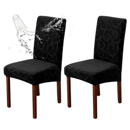 Waterproof Dining Room Chair Covers, Stretch Parsons Chair Slipcovers - color: Black, size: Regular-2 Pack