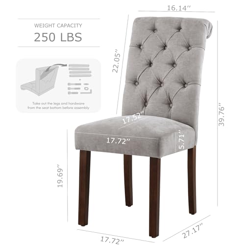 COLAMY Button Tufted Dining Chairs Set of 2, Parsons Upholstered Fabric Dining Room Chair Kitchen Chairs with Wood Legs and Padded Seat, Light Grey - color: Light Grey, size: set of 2