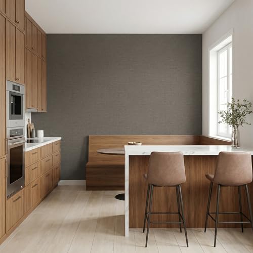 WADILE Grasscloth Peel and Stick Wallpaper 15.7in x 78.7in, Textured Contact Paper for Cabinets, Faux Linen Wall Paper Pull and Stick, Fabric Vinyl Wallpaper Self Adhesive Brown Gray - color: Brown Gray, size: 15.7" x 78.7"