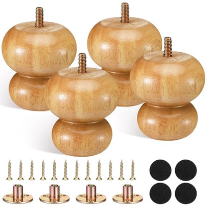 4 Pack Wood Bun Feet 3 Inch, Natural Dresser Legs for Sofa Cabinet - color: Natural, size: 3 Inch