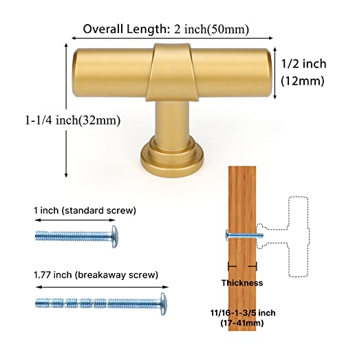 Haliwu 10 Pack Gold Cabinet Knobs Brushed Brass Drawer Knobs for Kitchen - color: Matte Gold, size: T-Bar Knob