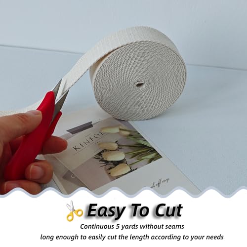 Cotton Webbing 1 Inch 5 Yards for Bag Strap Sewing Crafts, Ivory - color: Ivory